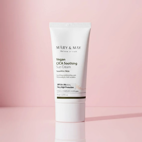 Mary&amp;May - Cica Soothing Sun Cream SPF50+/PA++++ - Vegán Nyugtató és Hidratáló Fényvédő Krém - 50ml